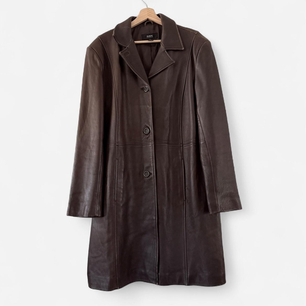 Alfani Women's XL Brown Genuine Leather Long Coat